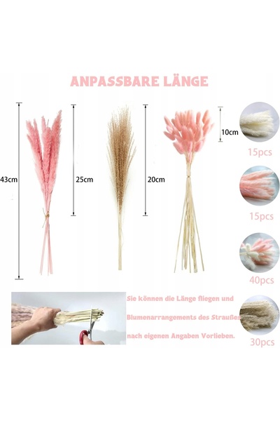 NO BRAND Iarbă de Pampas Roz Bej, Floare Decorativă Uscată pentru Vază, 43 cm