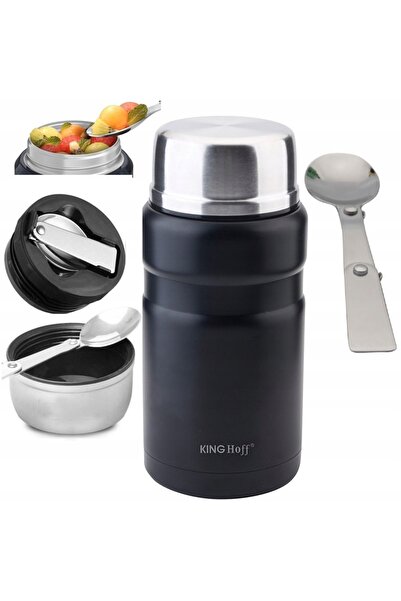 Kinghoff Termos cutie de prânz 0,75 l negru Lingură neagră Menażka KH-1460