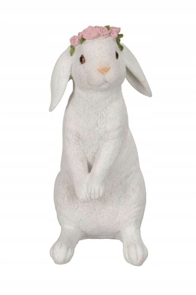 NO BRAND Figurină decorativă Iepure cu flori albe 29,5 cm
