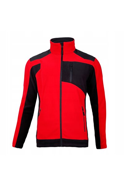 NO BRAND Hanorac din fleece cu inserții roșu-negru. 2XL