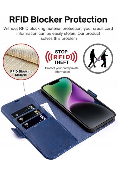 NO BRAND OCASE Husă tip carte portofel Retro iPhone 14 din Piele Vegană cu Su...
