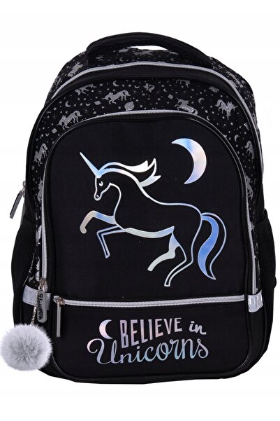 NO BRAND Ghiozdan școlar pentru fată, clasa a 13-a, negru cu unicorni arginti...