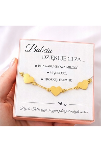NO BRAND Brățară de aur cu trei inimi, 20cm, gravată, argint 925, Ziua Bunicii