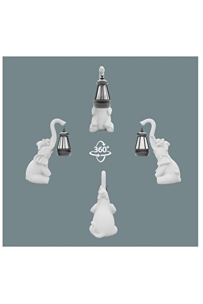 NO BRAND Felinar solar figurină elefant din rășină, decorațiune de grădină, alb
