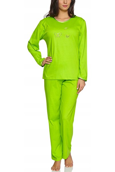 NO BRAND Pijamale de damă din bumbac, cu mânecă lungă, MS-DR Verde S