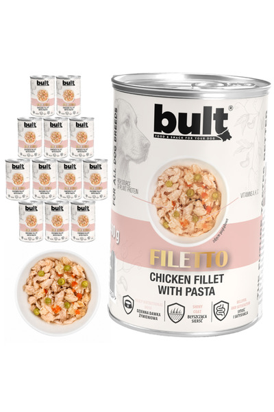 Bult Fileuri de carne hrană umedă pentru câini Pui și Paste Conservă 12x400g