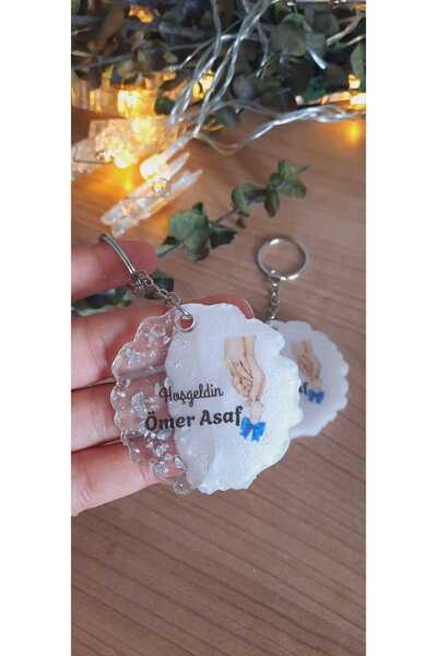 SevgiliAtolyemm 10 Pieces of Labelled Keychains Welcome Baby.Mevlüt. Baby Sho...