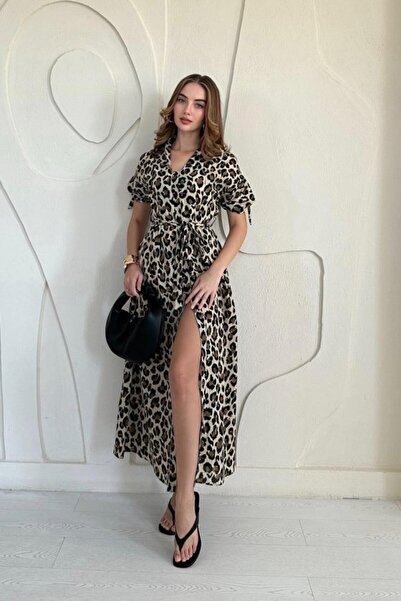 SEREMONİ BUTİK Leopard Print Belted Dress