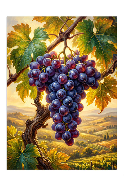 Artmeg Pânză decorativă cu ciorchine de struguri mov și vedere la vinetoane -...