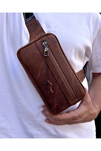Fil Deri Genuine Leather Zippered Premium Crossbody Bag 2161