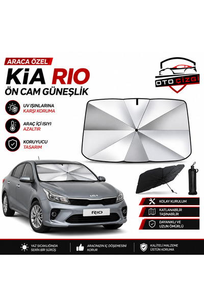 Oto Çizgi Kia Rio Şemsiye Tip Ön Cam Güneşliği Katlanabilir UV Korumalı Araç ...