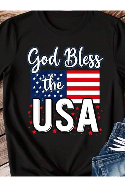 21JNRY T-Shirt Printed With 'American Flag', T-Shirt, Women's Wear, Loose Sho...