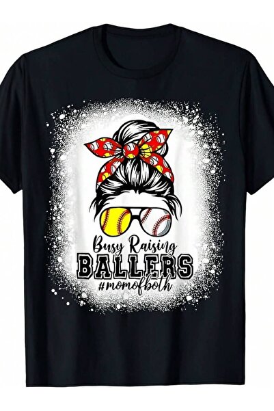 21JNRY Messy Bun Baseball Softball Dual-Training Mom Busy Raising Players T-S...