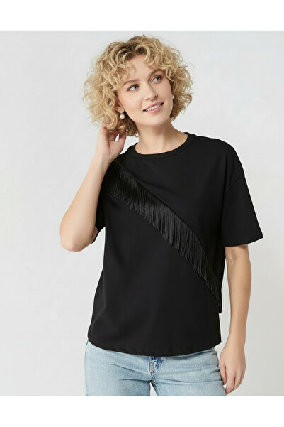 Merlot Tricou negru 100% bumbac cu detaliu ciucure