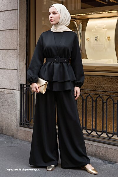 InStyle Scuba Black Suit with Belt and Pants