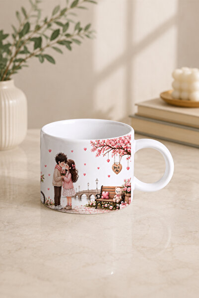 giftkonsept Romantik Aşk Temalı Sevgiliye Özel Kalp Desenli Beyaz Mini Kupa Ç...