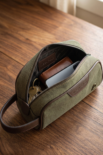 byhakan Mega 433 Men's Hand Portfolio Handbag Clutch Bag Shaving Bag Green-Brown