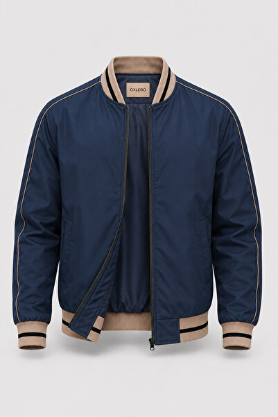 Oxledo Men's Seasonal Jacket with Contrast Stripe Detail, Ribbed Collar and C...