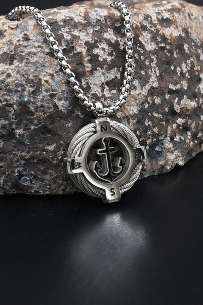 Prestige Anchor and Compass Figured Necklace Stainless Steel Chain 902899