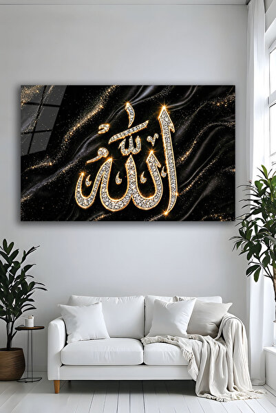 Parıltı Yayınları Allah Lafzı Yazılı Taşlı Ve Altın Işıltılı Siyah Cam Tablo ...
