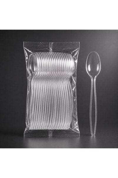 Köksal Pack 100 Pieces of Plastic Spoons – Disposable Transparent Serving Spoons