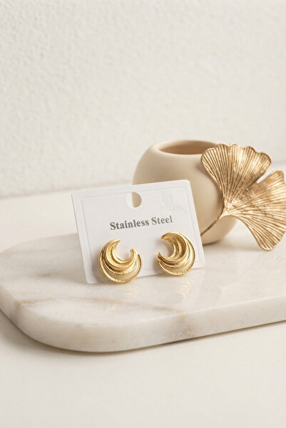 Clariss 316L Steel Gold Color Moon Model Women's Earrings