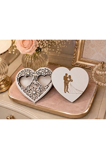 Alex Laser Design Cutie pentru Verighete din Lemn 13x11 cm – Formă de Inimă, ...