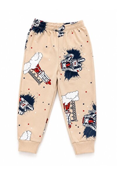 ALİŞ KİDS Boy's Cotton Beige Color Space Missile Patterned Long Sleeve Seasonal Pajama Set