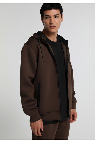 Colin's Regular Fit Hooded Plain Men's Brown Sweatshirt