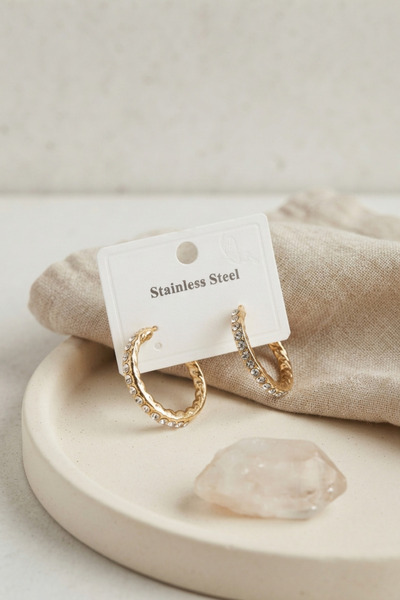 Lisinya 316L Steel Gold Color Zircon Stone Hoop Model Earrings -