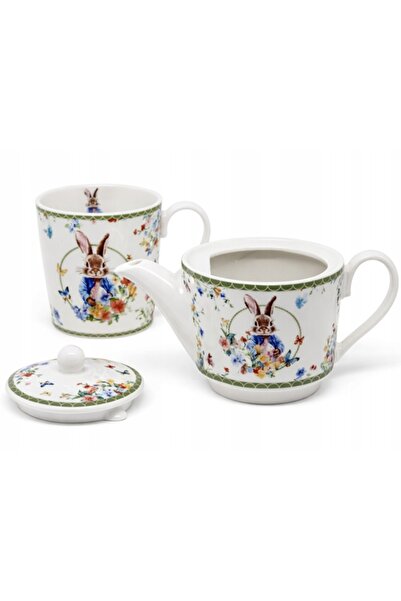 NO BRAND Set de ceai pentru o persoană, Iepuraș de Paște cu flori 20,5X18,5