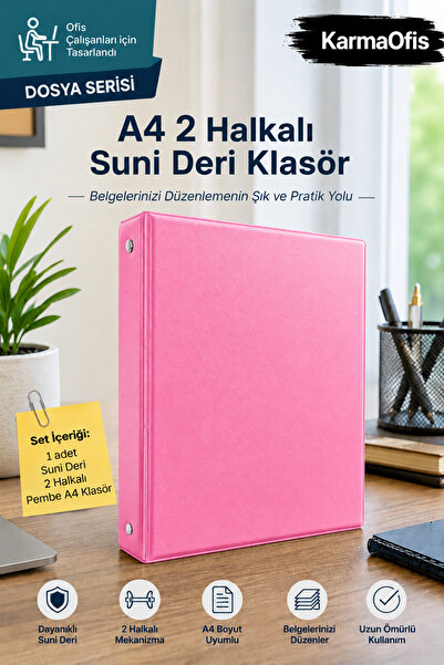 KarmaOfis A4 2 Halkalı Pembe Suni Deri Klasör | Dosya ve Evrak Düzenleyici – ...
