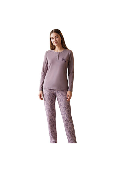 Over Sleep by Poleren Over Sleep 3409 Women's Winter Single Jersey Pajama Set