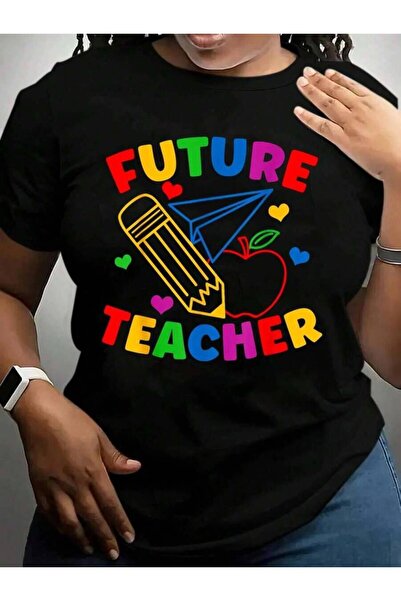 21JNRY تي شيرت برسومات سوداء لطلاب التعليم الجامعي الجدد من Future Teacher Cu...