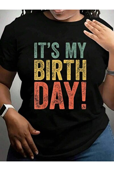 k222 تي شيرت بطباعة جرافيكية باللون الأسود عليه عبارة "It's My Birthday Cruis...