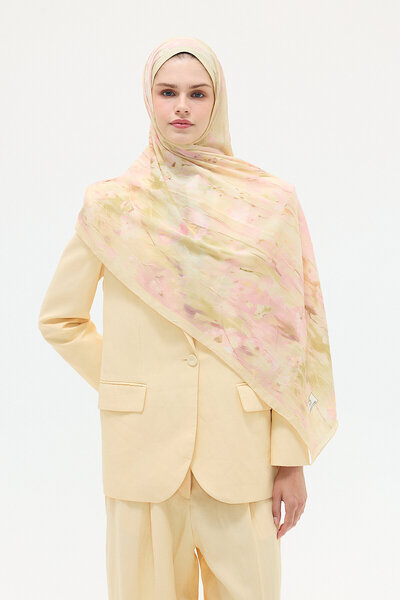 cs camellia scarf Βελούδινο Κρασσιτσένιο Σάλι - Ροζ-Κίτρινο