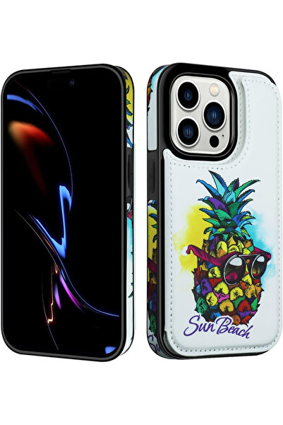 OEM Husă portofel pentru iPhone 14 cu suport, Ananas cu ochelari, 6.1 "