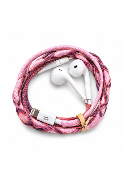 Boğazören Renkli Örgülü Kulaklık İphone Pembe Bordo ÇOK RENKLİ Kablolu İp Örg...