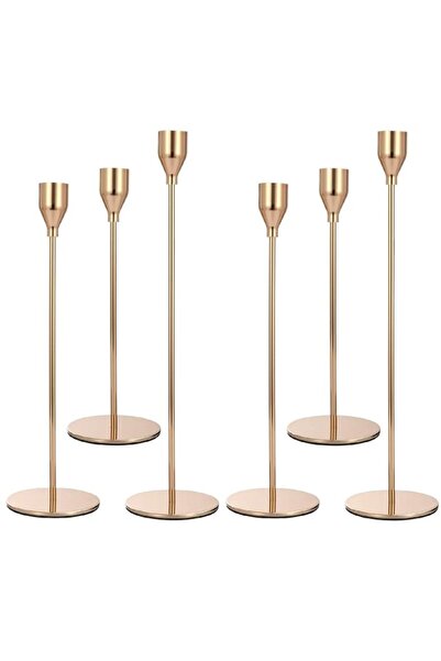 Generic Brand Set of 6 Gold Candlestick Holders Gold Candle Holder Taper Cand...