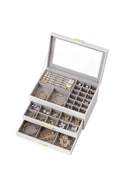 Generic Brand CASEGRACE Jewelry Box for Women, 3 Layer Double Drawer Jewelry ...