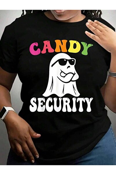 9JY Funny Ghost Security Costume Candy Halloween Black Graphic T Shirts Tee