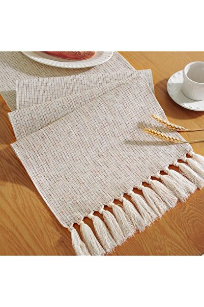 Generic Laolitou Rustic Table Runner with Tassels, Boho Farmhouse Table Runne...