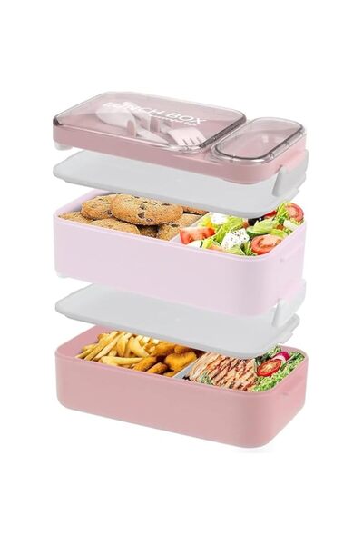 Generic 2 Layer Lunch Box - 1600ml Bento With Cutlery Set - 4 Compartments fo...