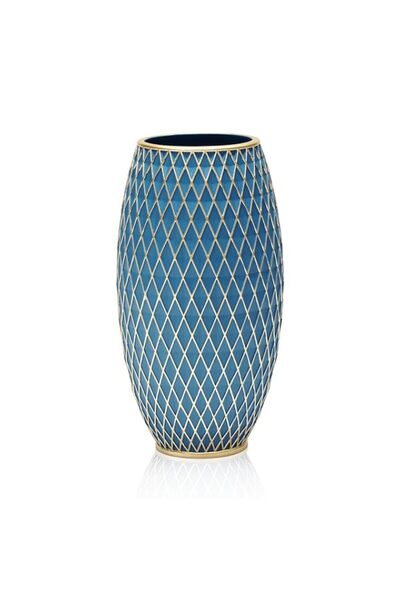 Generic Brand Flower Vase 28cm Tall-Handmade&Hand-painted Navy Blue&Gold Diam...