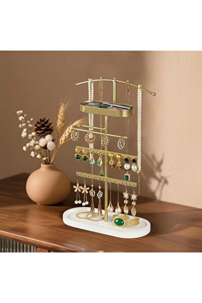 Generic Brand Gold Jewelry Organizer Stand with White Tray, Elegant Display H...