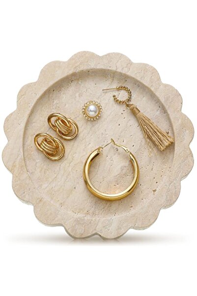 Generic Brand 5.5 Inch Small Travertine Scallop Edge Stone Tray Decorative Ma...