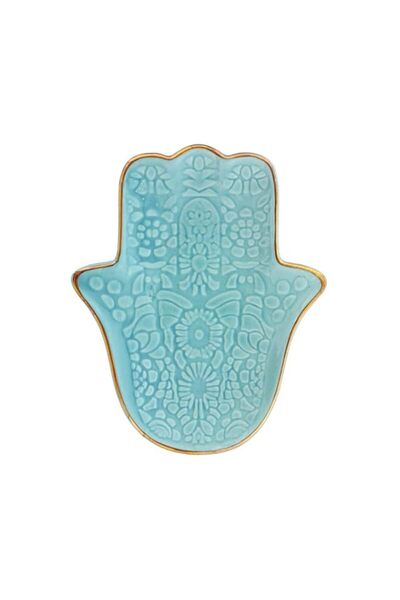 Generic Brand Stunning Turquoise Ceramic Hamsa Hand Jewellery Dish - 1.5cm x ...