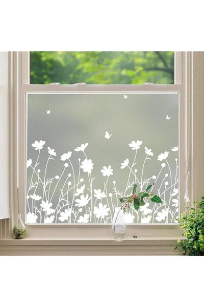 Generic Brand Tazweeq White Flower Glass Window Film, Decorative Window Priva...