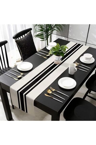 Generic Black and white striped tablecloth 33 * 180CM table runner decoration...