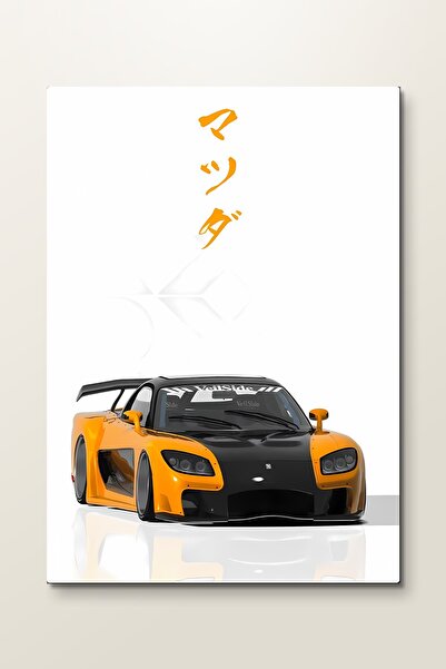 Mazda RX-7 - Turuncu Widebody - Araba Metal Tablo - Mıknatıslı Montaj - Duvar Dekoru
